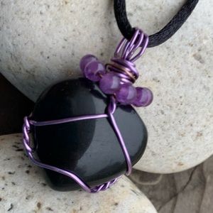 Blackstone Heart, Amethyst Bead Necklace